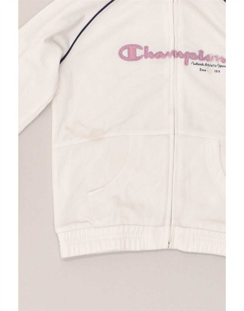 CHAMPION Girls Graphic Tracksuit Top Jacket 5-6 Years XS White Polyester | Vintage Champion | Thrift | Second-Hand Champion | Used Clothing | Messina Hembry 