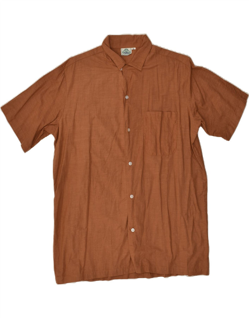 TUAREG Mens Short Sleeve Shirt Large Brown Cotton | Vintage Tuareg | Thrift | Second-Hand Tuareg | Used Clothing | Messina Hembry 