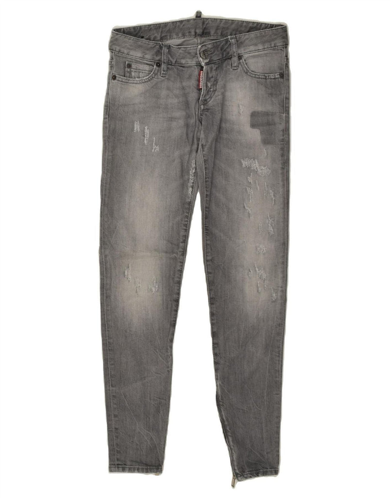 DSQUARED2 Womens Distressed Skinny Jeans IT 40 Small W28 L30  Grey Cotton | Vintage Dsquared2 | Thrift | Second-Hand Dsquared2 | Used Clothing | Messina Hembry 