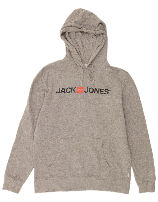 Jack & Jones Mens Graphic Hoodie Jumper Large Grey Cotton