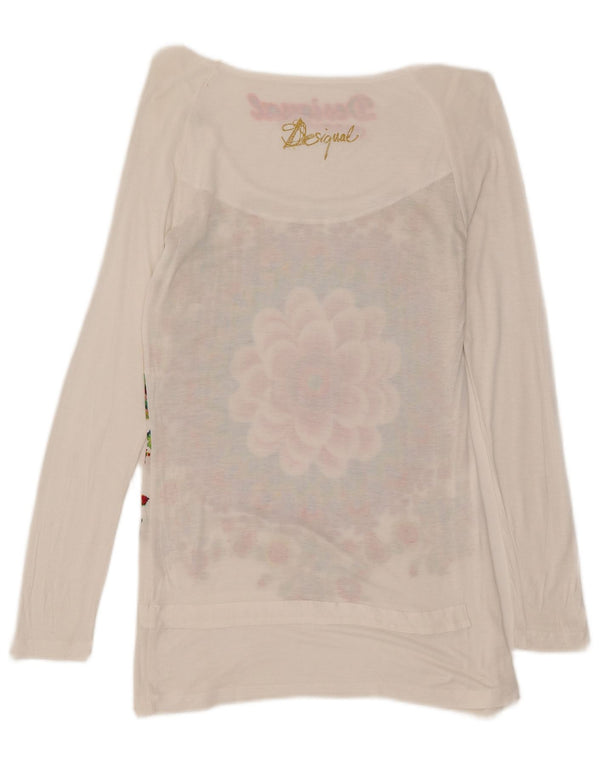 Desigual Womens Graphic Top Long Sleeve UK 12 Medium White Floral