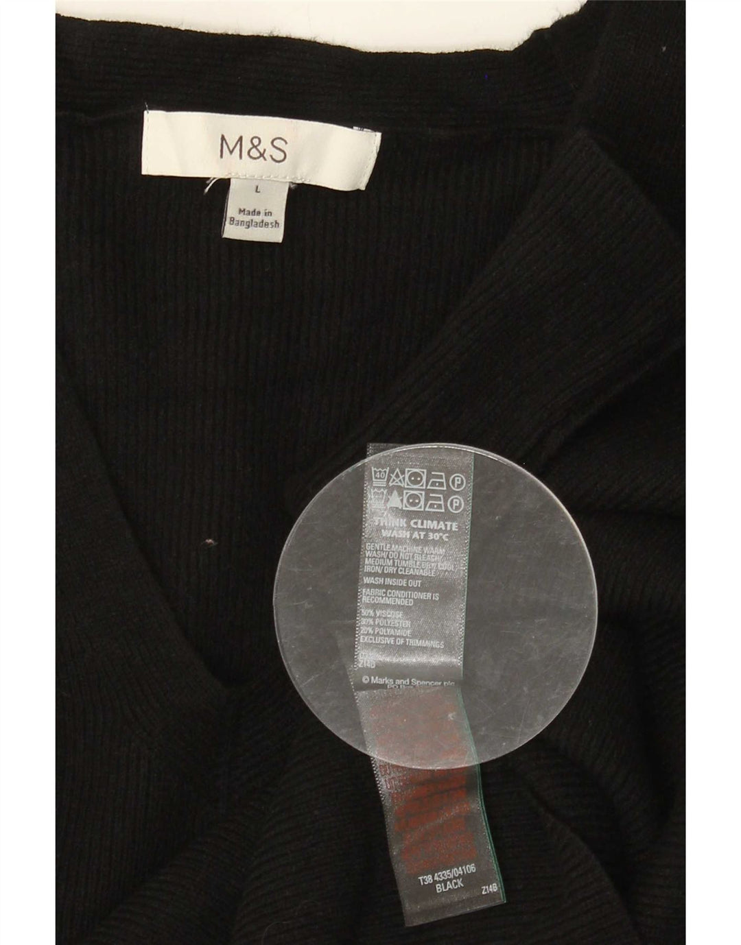 Marks & Spencer Womens Top 3/4 Sleeve UK 14 Large Black Viscose