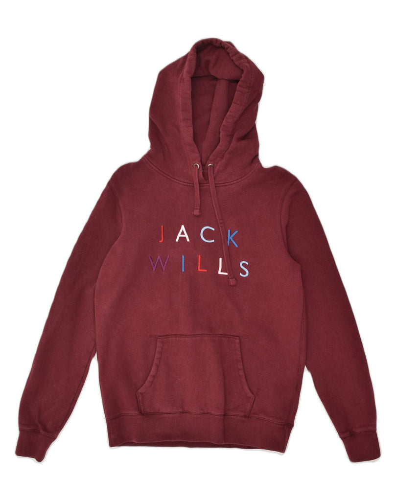 JACK WILLS Womens Graphic Hoodie Jumper UK 12 Medium  Burgundy Cotton | Vintage Jack Wills | Thrift | Second-Hand Jack Wills | Used Clothing | Messina Hembry 