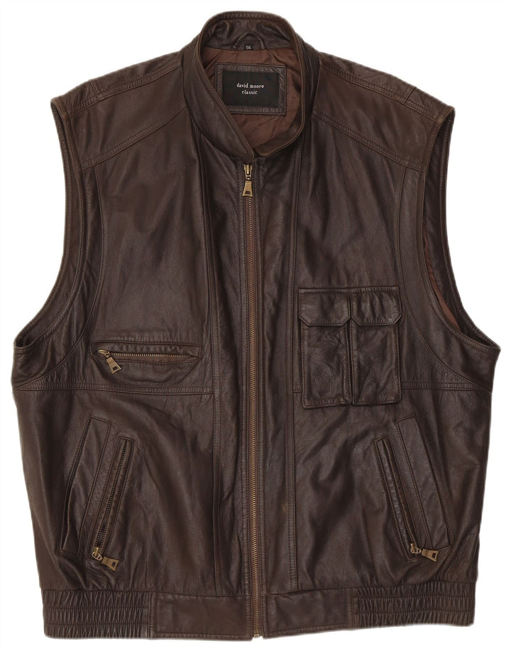 David Moore Mens Classic Leather Gilet EU 56 3XL Brown Leather