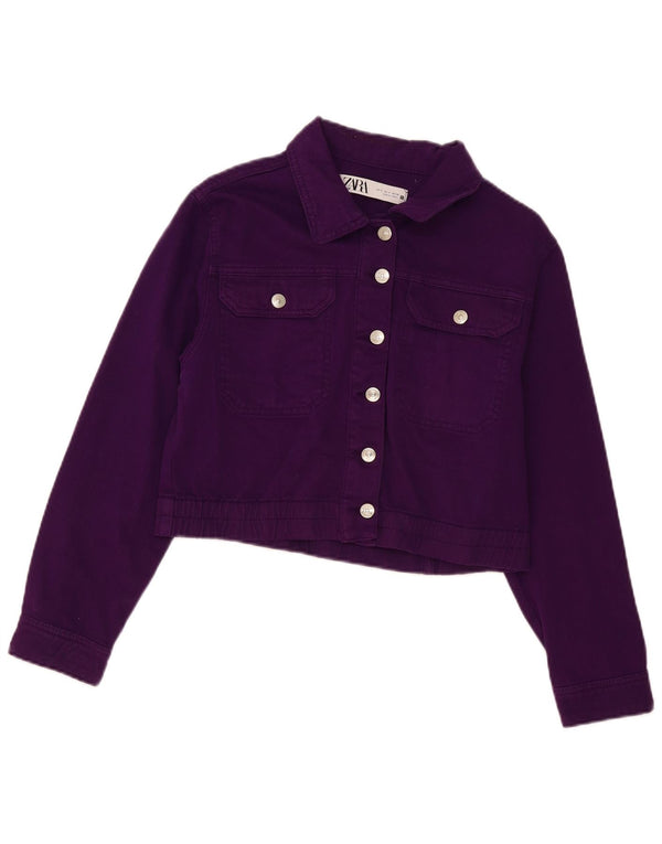 Zara Womens Crop Denim Jacket UK 10 Small Purple