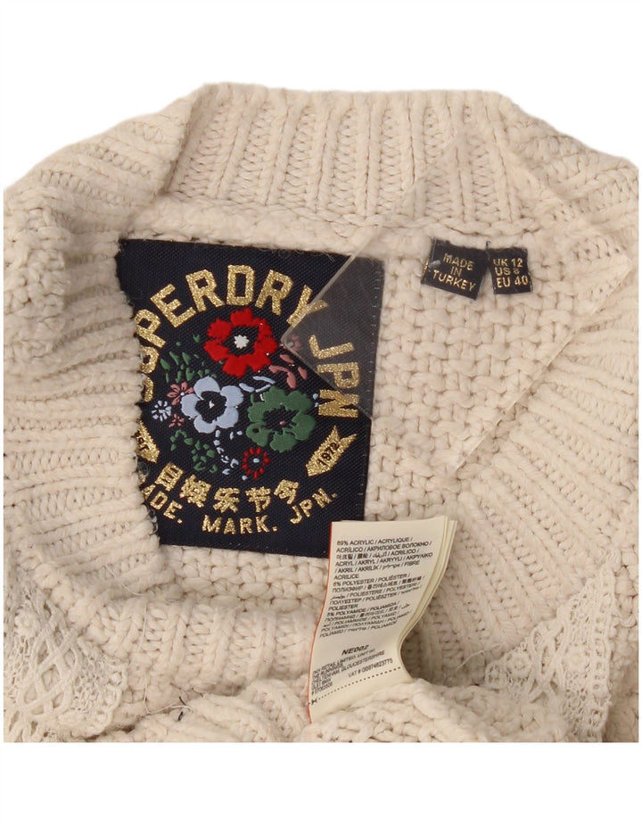 Superdry Womens Oversized Crew Neck Jumper Sweater UK 12 Medium Off White