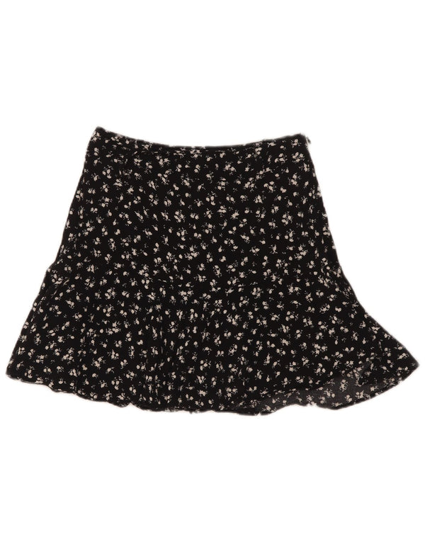 Zara Womens Ruffle Skirt XS W24 Black Floral Viscose