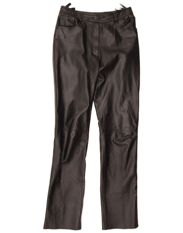 Vintage Womens Straight Leather Trousers UK 12 Medium W28 L33 Black