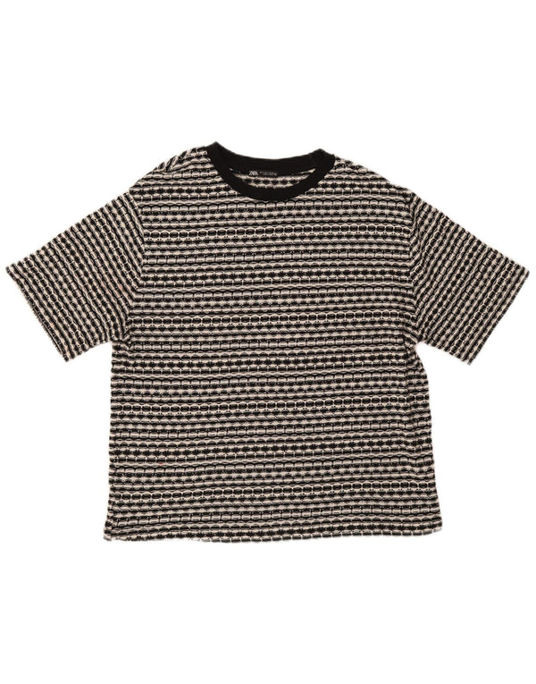 Zara Mens Short Sleeve Boat Neck Jumper Sweater UK 16 Large Black Striped