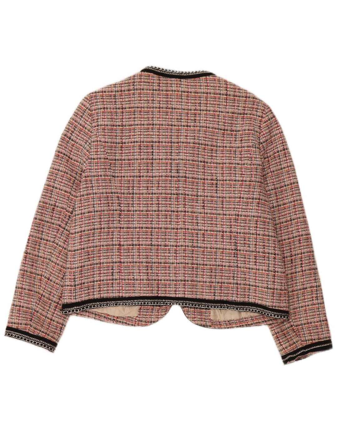 Zara Womens Blazer Jacket UK 18 XL Pink Check Cotton
