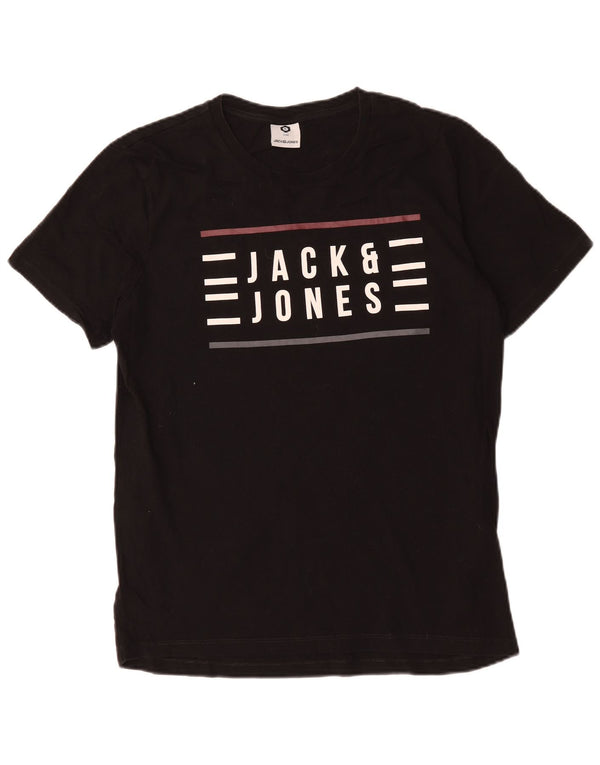 Jack & Jones Mens Graphic T-Shirt Top Medium Black Cotton
