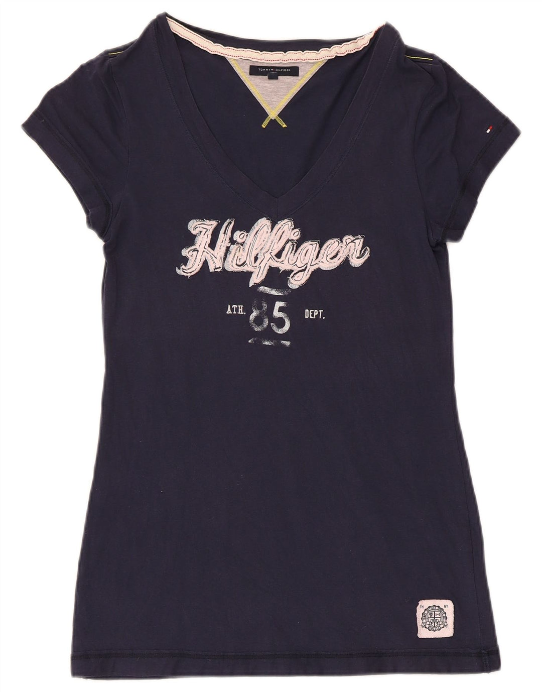 TOMMY HILFIGER Womens Graphic T-Shirt Top UK 12 Medium Navy Blue Cotton