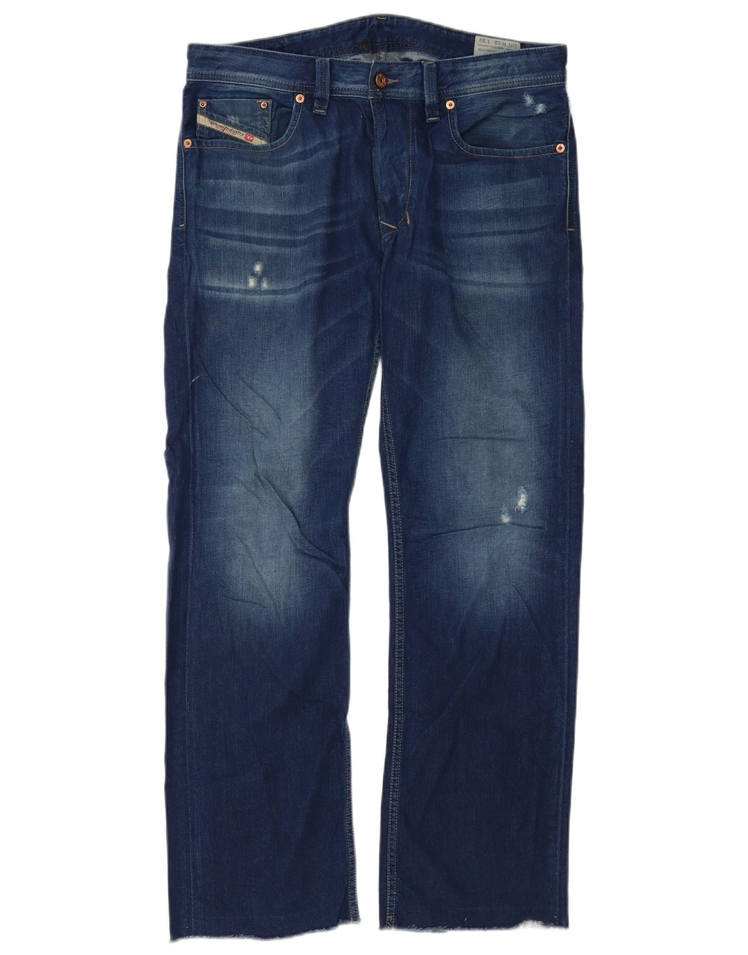 DIESEL Mens Larkee Distressed Regular Straight Jeans W32 L32 Blue Cotton