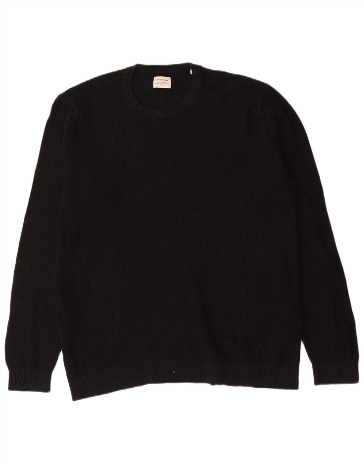 Jack & Jones Mens Crew Neck Jumper Sweater 2XL Black Cotton