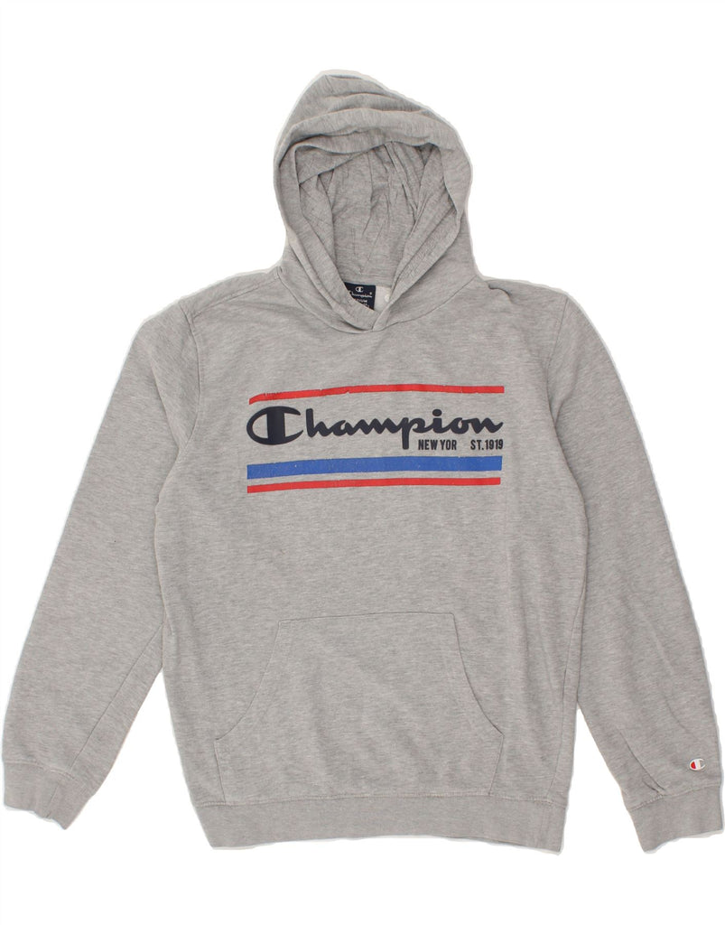 CHAMPION Mens Graphic Hoodie Jumper Medium Grey Cotton | Vintage Champion | Thrift | Second-Hand Champion | Used Clothing | Messina Hembry 