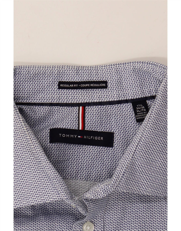 TOMMY HILFIGER Mens Regular Fit Shirt Size 17 1/2 XL Blue Spotted Vintage Tommy Hilfiger and Second-Hand Tommy Hilfiger from Messina Hembry 