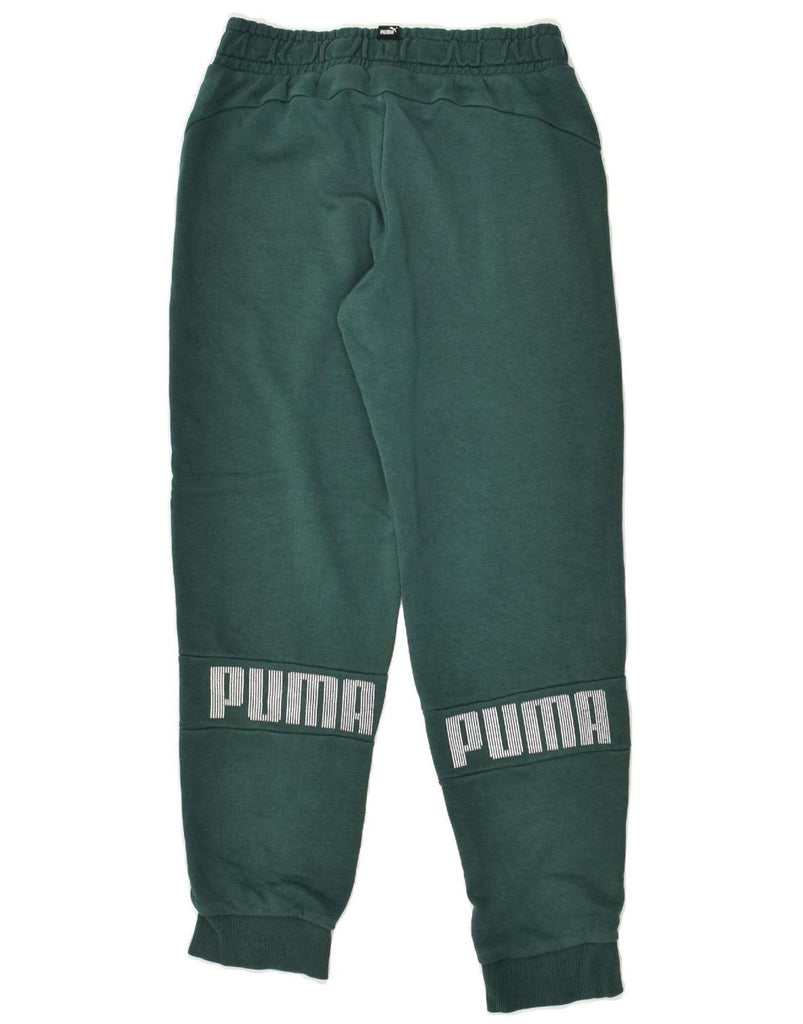 PUMA Boys Graphic Tracksuit Trousers Joggers 9-10 Years Green Cotton | Vintage Puma | Thrift | Second-Hand Puma | Used Clothing | Messina Hembry 