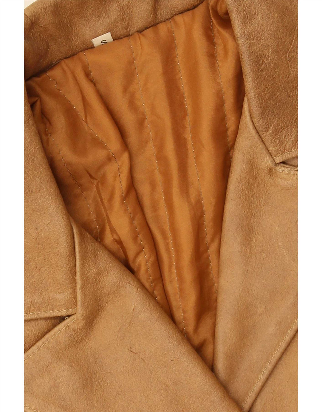 Vintage Womens Leather Coat UK 10 Small Beige