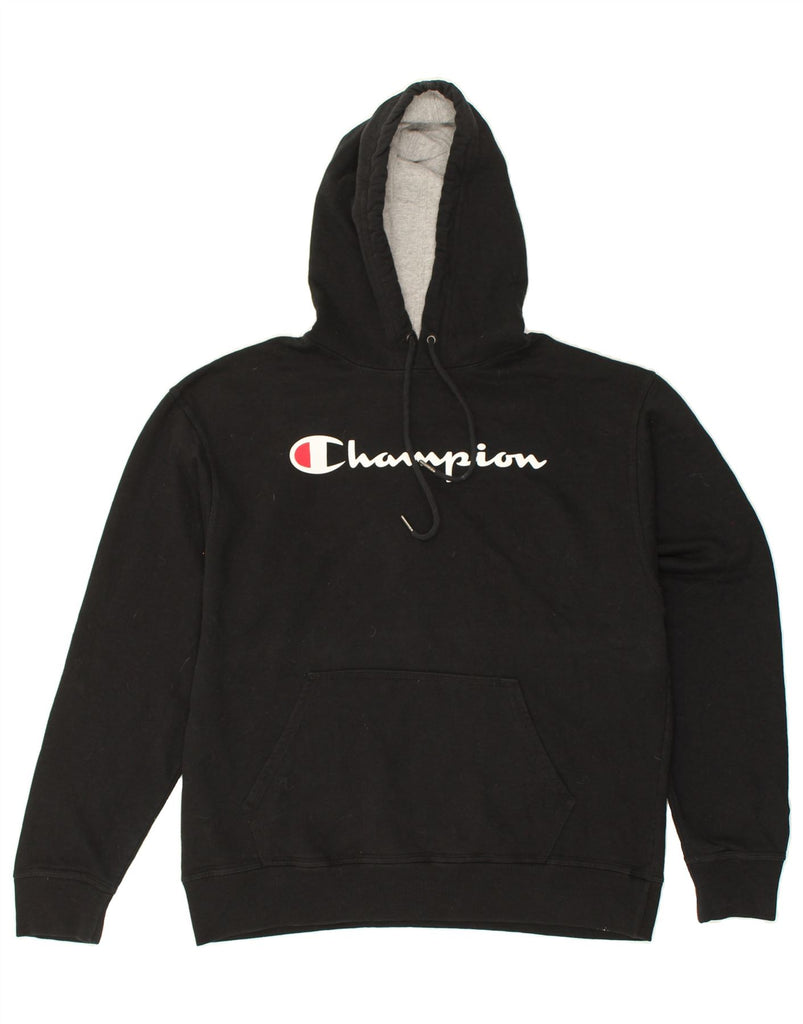 CHAMPION Mens Graphic Hoodie Jumper Large Black Cotton | Vintage Champion | Thrift | Second-Hand Champion | Used Clothing | Messina Hembry 