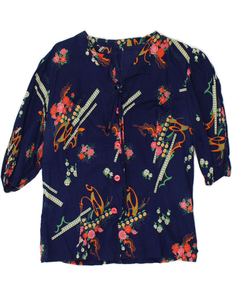 VINTAGE Womens 1/2 Sleeve Shirt Blouse UK 8 Small Navy Blue Floral | Vintage Vintage | Thrift | Second-Hand Vintage | Used Clothing | Messina Hembry 