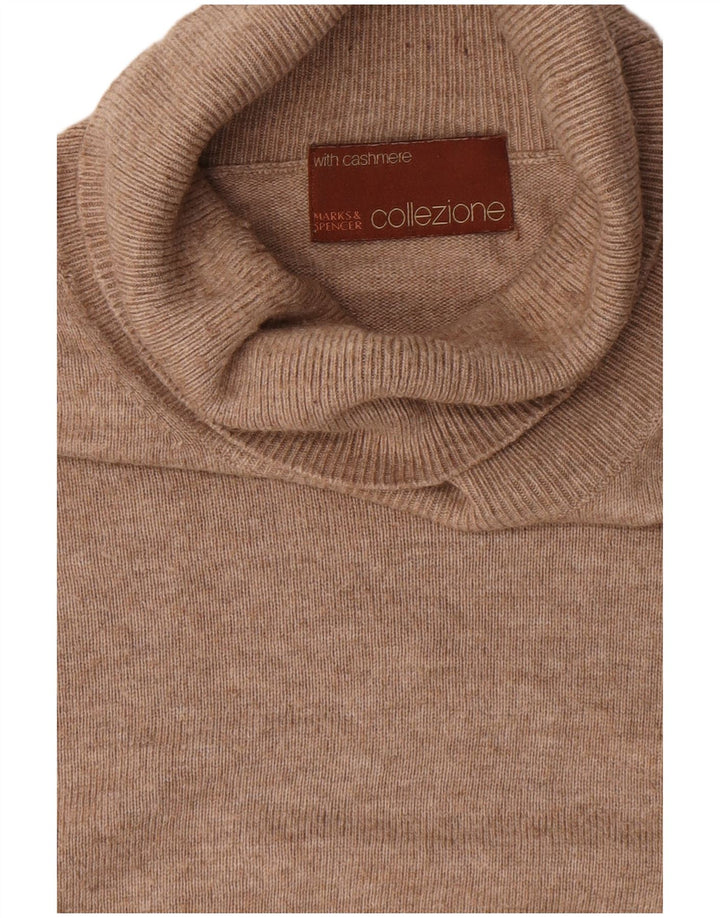 Marks & Spencer Mens Roll Neck Jumper Sweater XL Beige Viscose