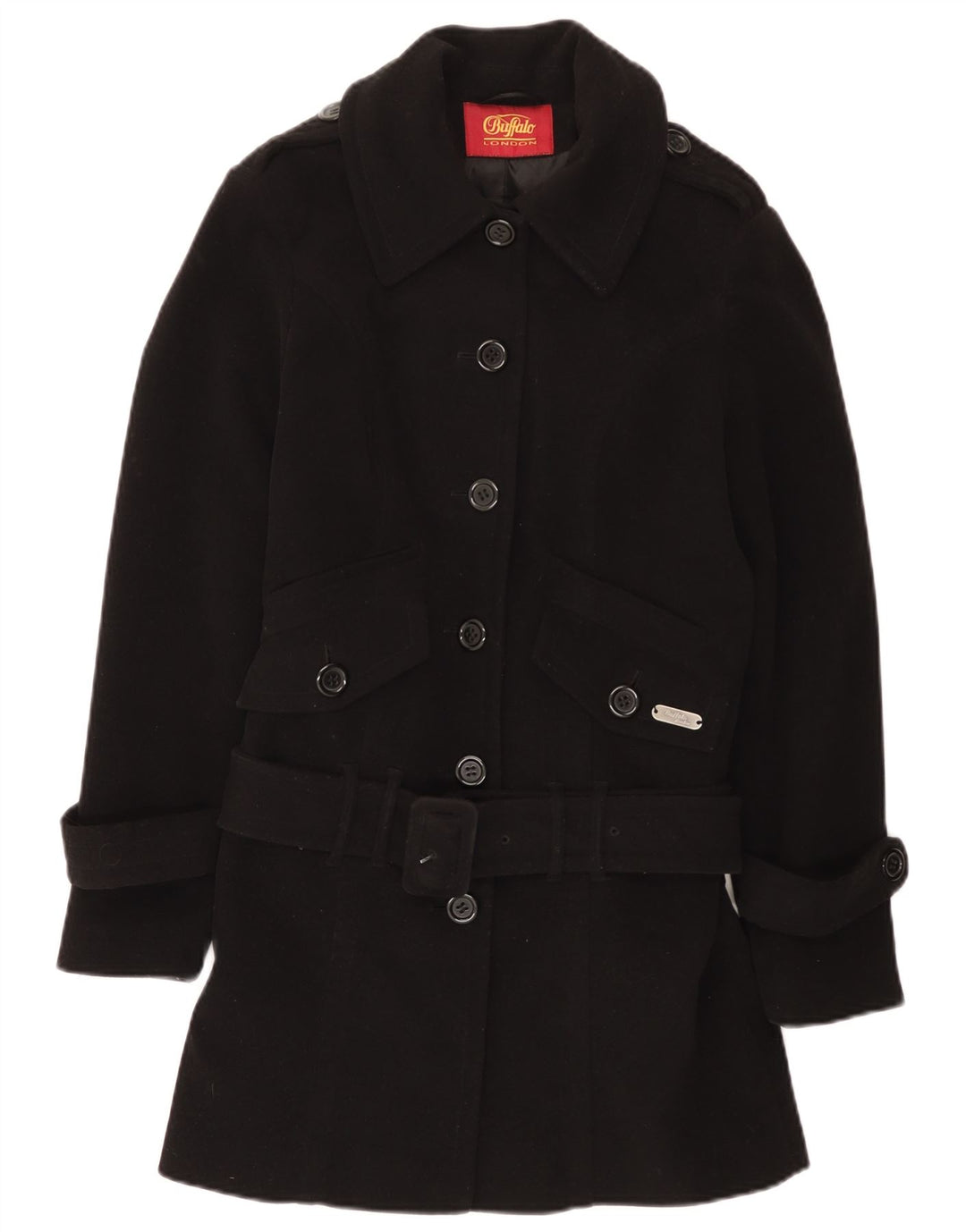 Buffalo Womens Belted Overcoat UK 10 Small Black Polyester
