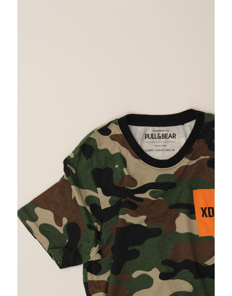 PULL & BEAR Mens T-Shirt Top UK 38 Medium Green Camouflage Cotton Vintage Pull & Bear and Second-Hand Pull & Bear from Messina Hembry 