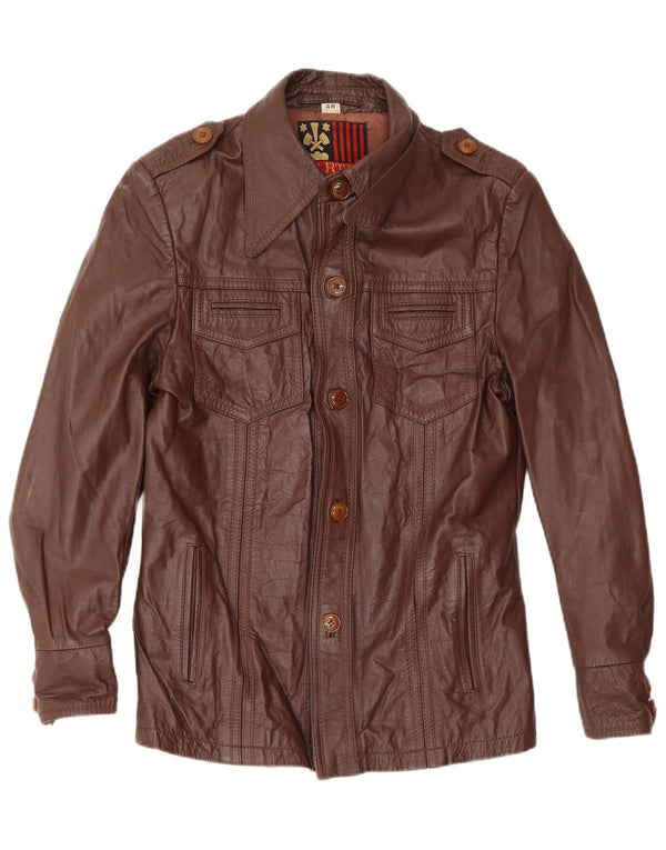Tartan Mens Military Leather Jacket IT 48 Medium Brown Leather