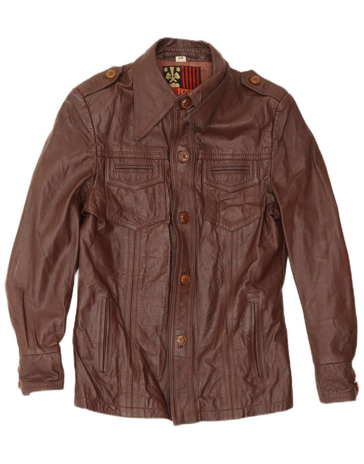 Tartan Mens Military Leather Jacket IT 48 Medium Brown Leather