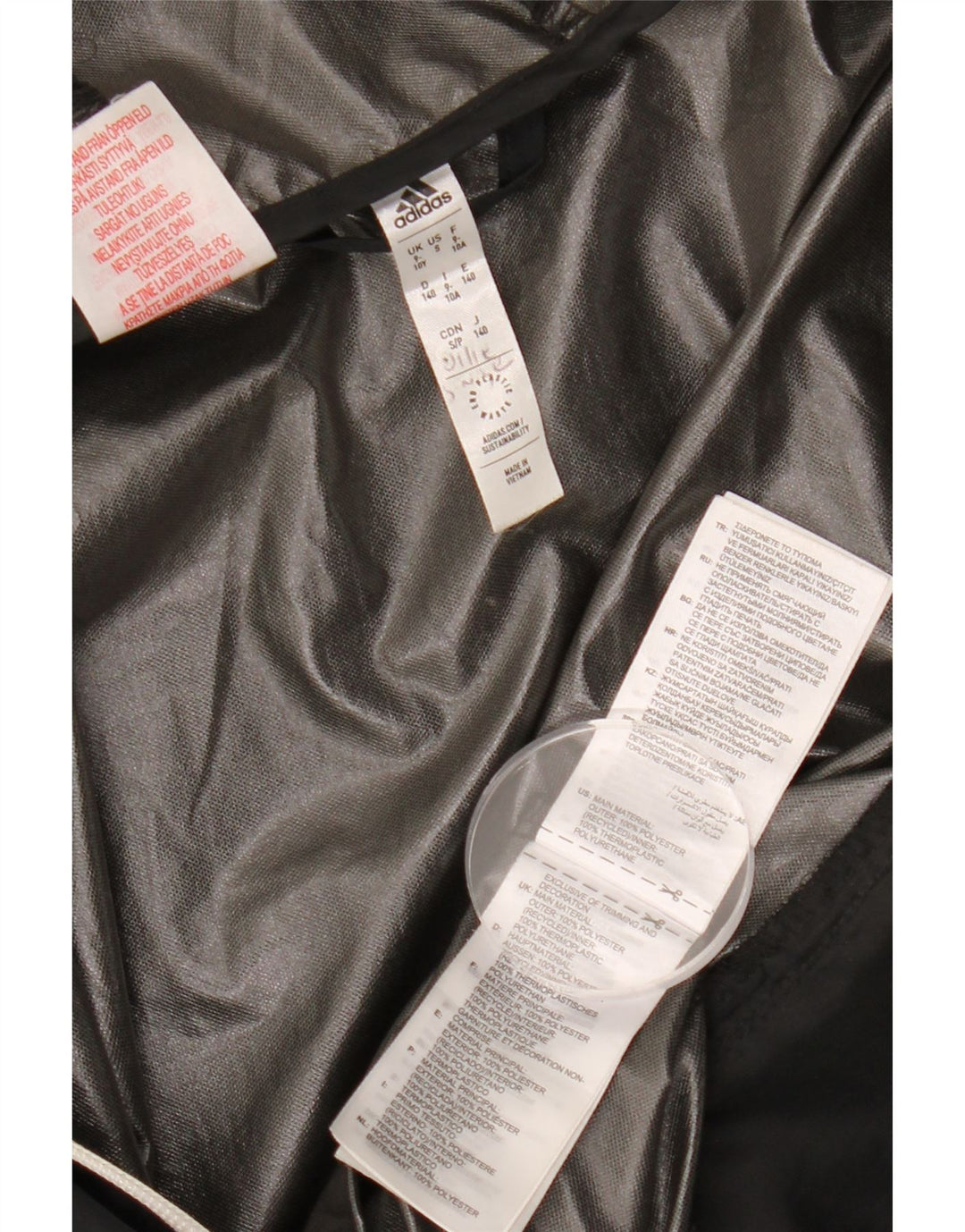 ADIDAS Boys Hooded Windbreaker Jacket 9-10 Years Black Polyester