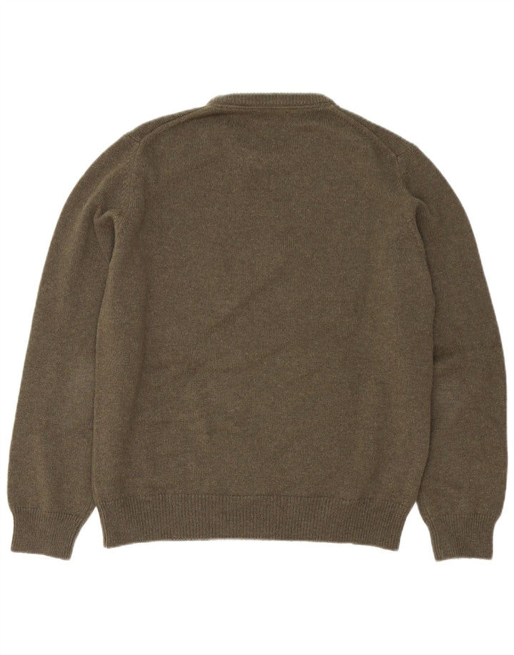 Henry Cottons Mens Crew Neck Jumper Sweater Large Khaki Virgin Wool