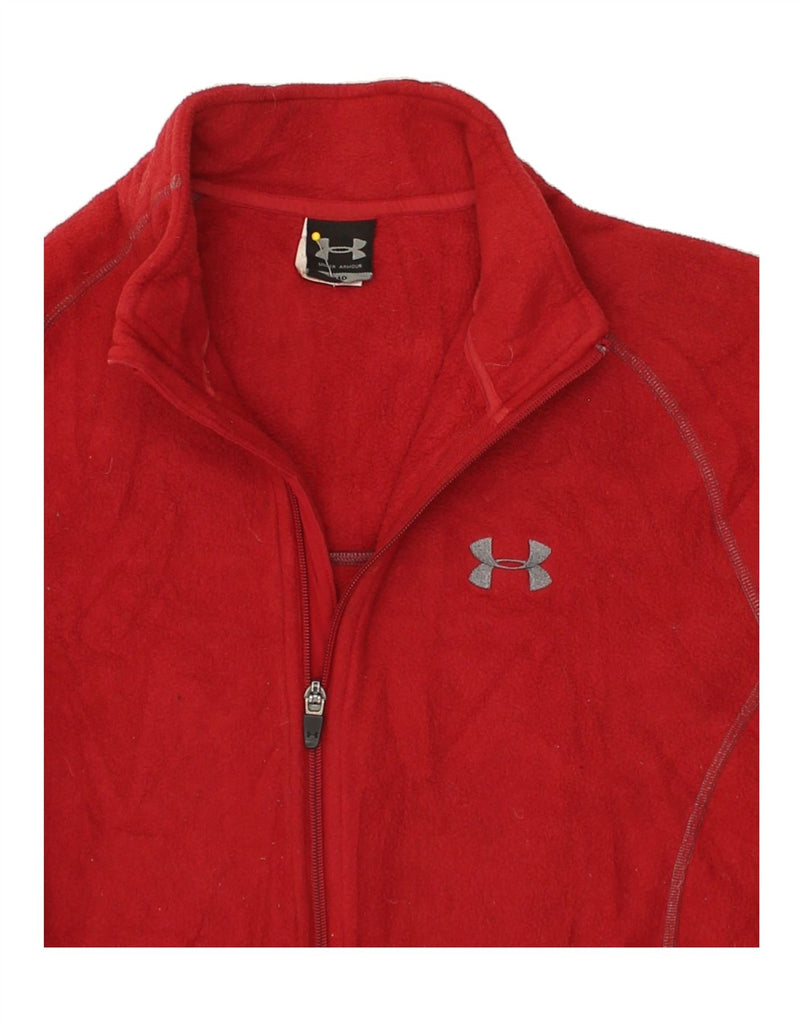 UNDER ARMOUR Mens Graphic Fleece Jacket UK 38 Medium Red Polyester | Vintage Under Armour | Thrift | Second-Hand Under Armour | Used Clothing | Messina Hembry 