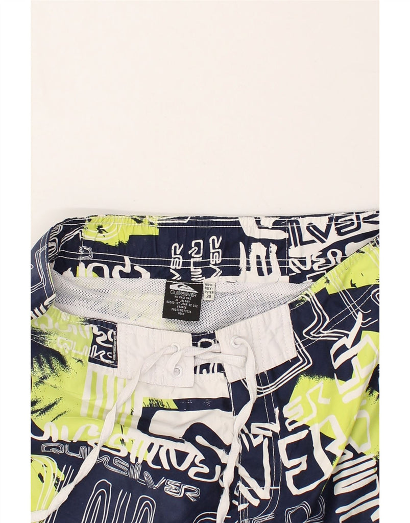 QUIKSILVER Mens Graphic Swimming Shorts Medium Navy Blue Cotton | Vintage Quiksilver | Thrift | Second-Hand Quiksilver | Used Clothing | Messina Hembry 