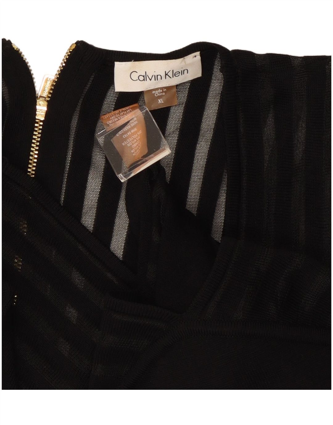 CALVIN KLEIN Womens Long Sleeve A-Line Dress UK 18 XL Black Striped Rayon