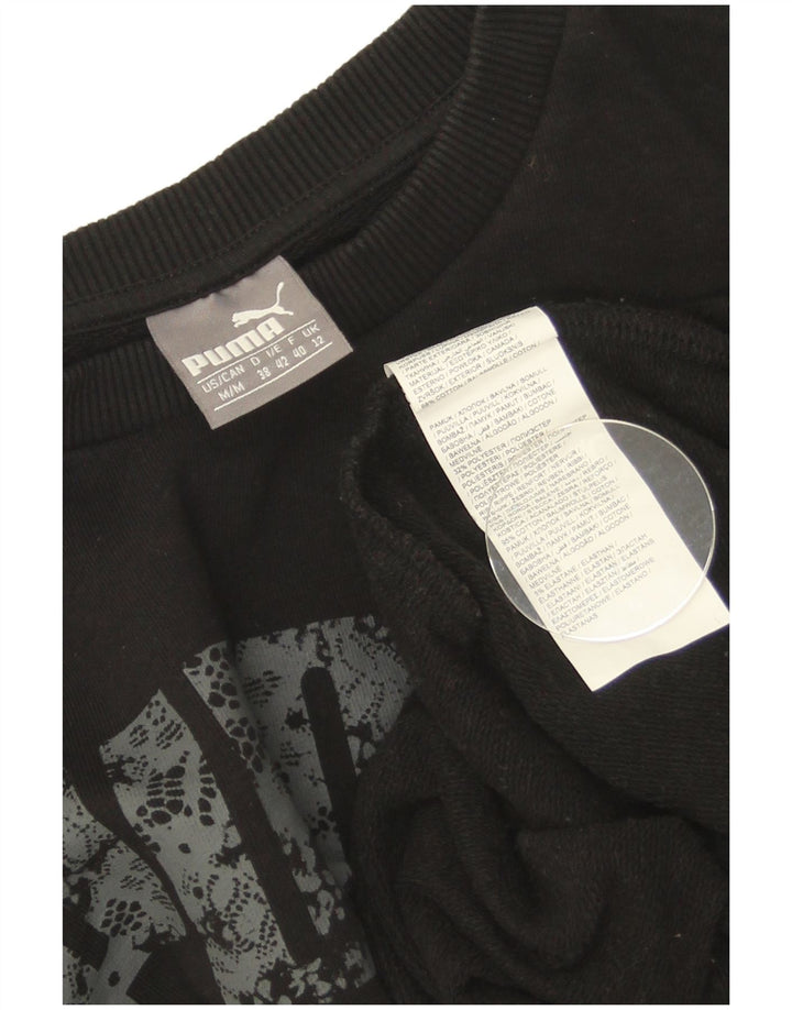 Puma Womens Graphic Sweatshirt Jumper UK 12 Medium Black Cotton