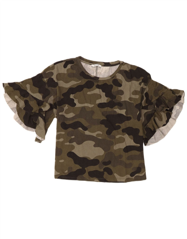 Zara Womens Trafaluc Blouse Top UK 14 Medium Green Camouflage