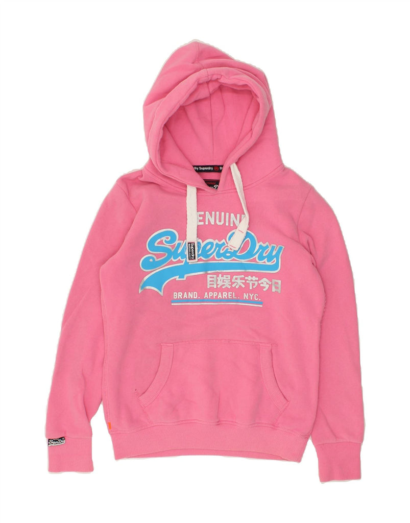 SUPERDRY Womens Graphic Hoodie Jumper UK 10 Small Pink Cotton | Vintage Superdry | Thrift | Second-Hand Superdry | Used Clothing | Messina Hembry 