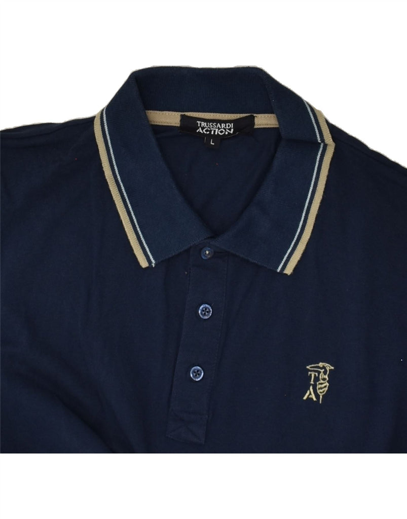 TRUSSARDI Mens Polo Shirt Large Navy Blue | Vintage Trussardi | Thrift | Second-Hand Trussardi | Used Clothing | Messina Hembry 