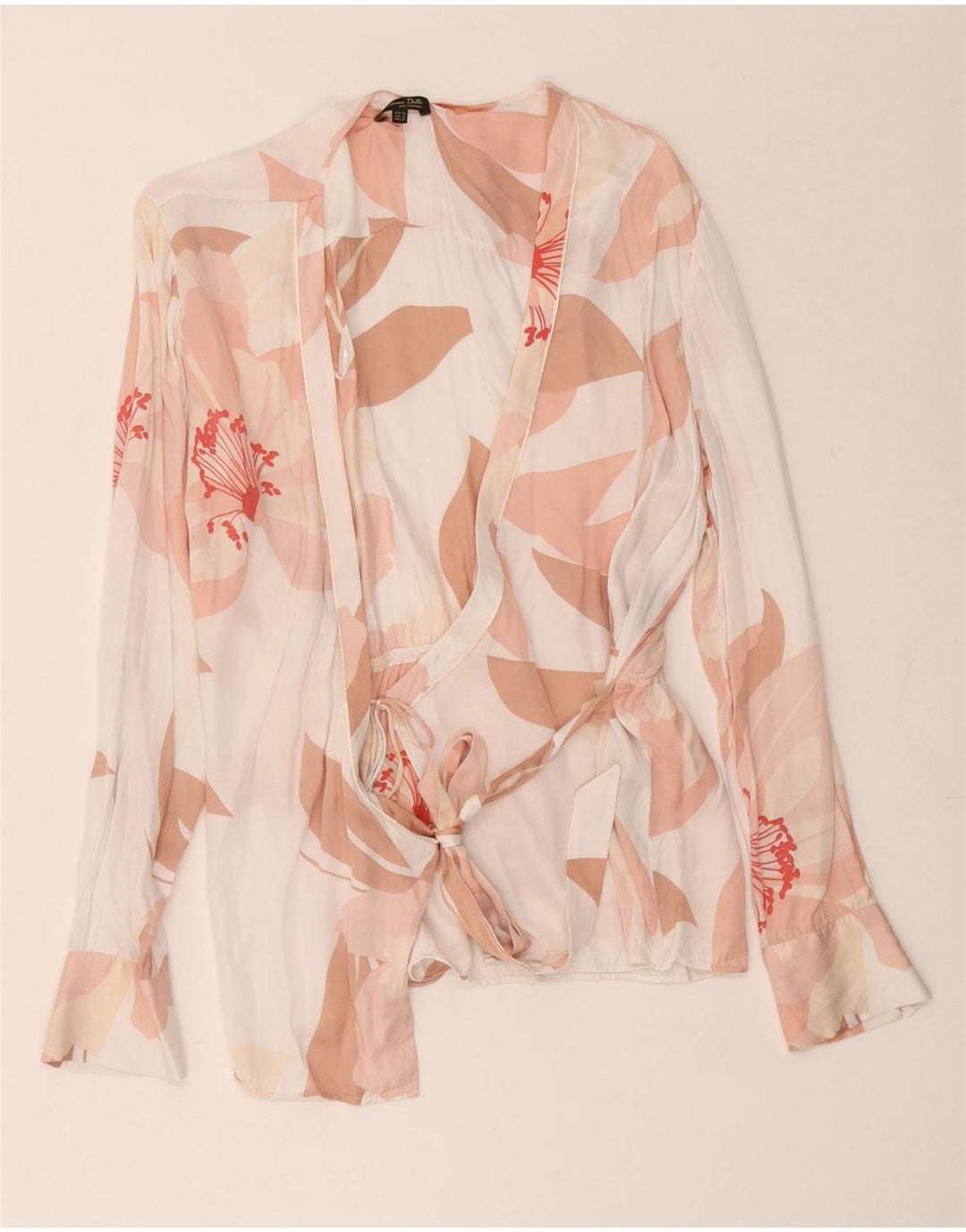 Massimo Dutti Womens Wrap Shirt Blouse EU 42 Large White Floral Viscose