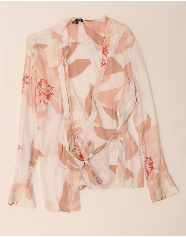 Massimo Dutti Womens Wrap Shirt Blouse EU 42 Large White Floral Viscose