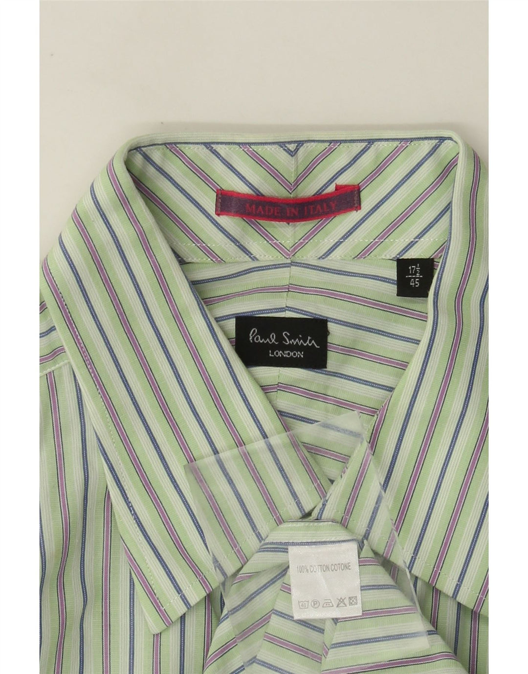 Paul Smith Mens Formal Shirt Size 45 17 1/2 XL Green Striped Cotton