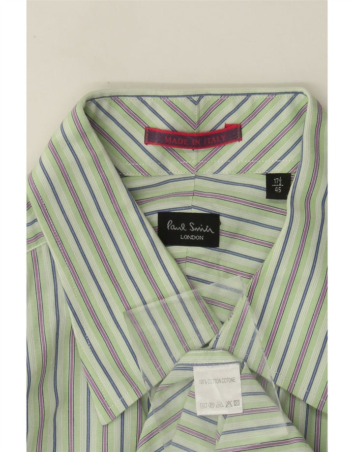 Paul Smith Mens Formal Shirt Size 45 17 1/2 XL Green Striped Cotton