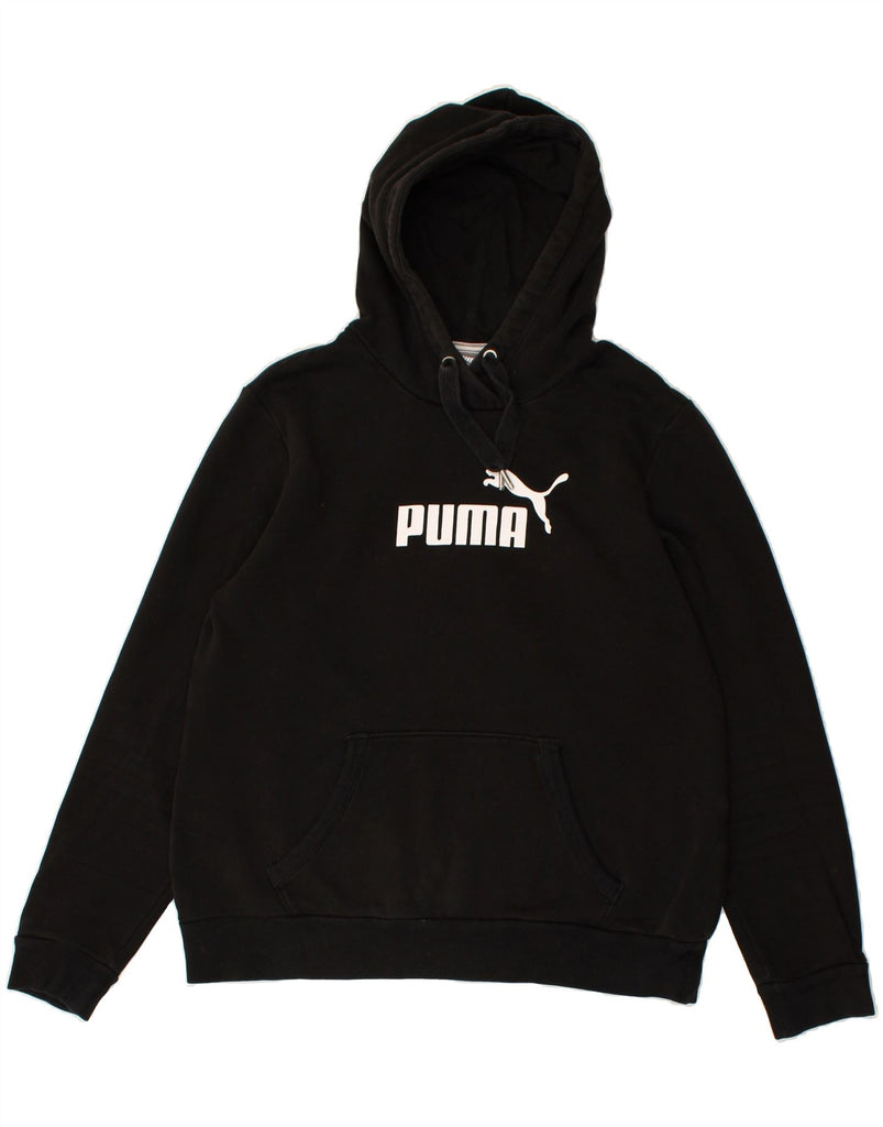 PUMA Womens Graphic Hoodie Jumper UK 16 Large Black Cotton | Vintage Puma | Thrift | Second-Hand Puma | Used Clothing | Messina Hembry 