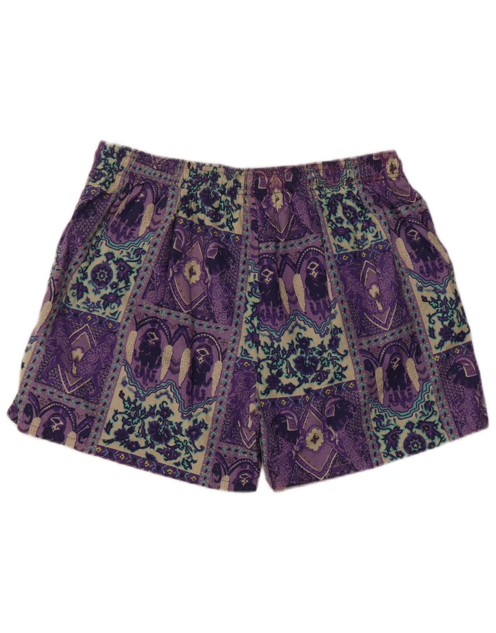 Equipe Womens Swimming Shorts UK 14 Large Purple Patchwork Cotton