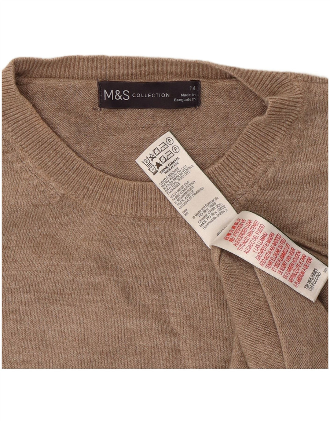 Marks & Spencer Womens Crew Neck Jumper Sweater UK 14 Medium Beige Acrylic