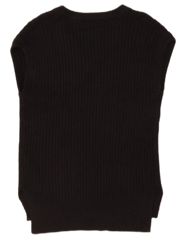 MARKS & SPENCER Womens Oversized Vest Tank Top UK 10 Small Black Cotton
