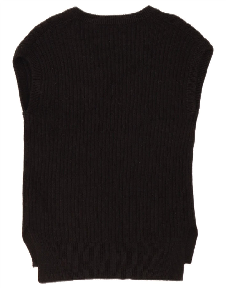MARKS & SPENCER Womens Oversized Vest Tank Top UK 10 Small Black Cotton