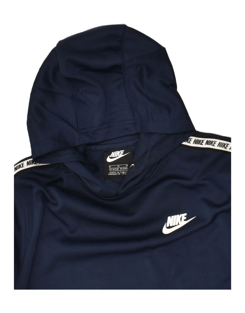 NIKE Boys Graphic Hoodie Jumper 10-11 Years Medium  Navy Blue Polyester | Vintage Nike | Thrift | Second-Hand Nike | Used Clothing | Messina Hembry 