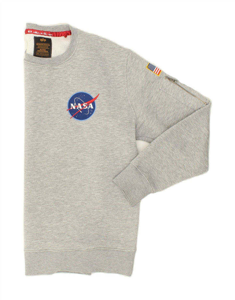 ALPHA INDUSTRIES Mens Nasa Graphic Sweatshirt Jumper Large Grey Cotton Vintage Alpha Industries and Second-Hand Alpha Industries from Messina Hembry 