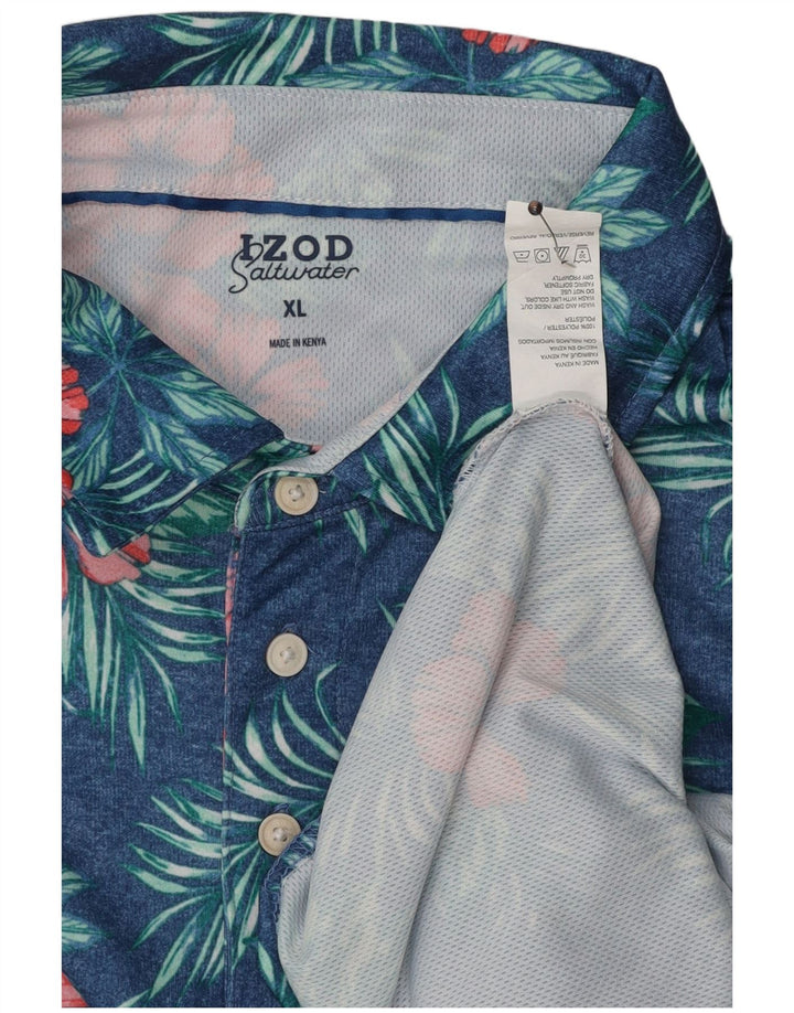 IZOD Mens Salt Water Polo Shirt XL Blue Floral Polyester